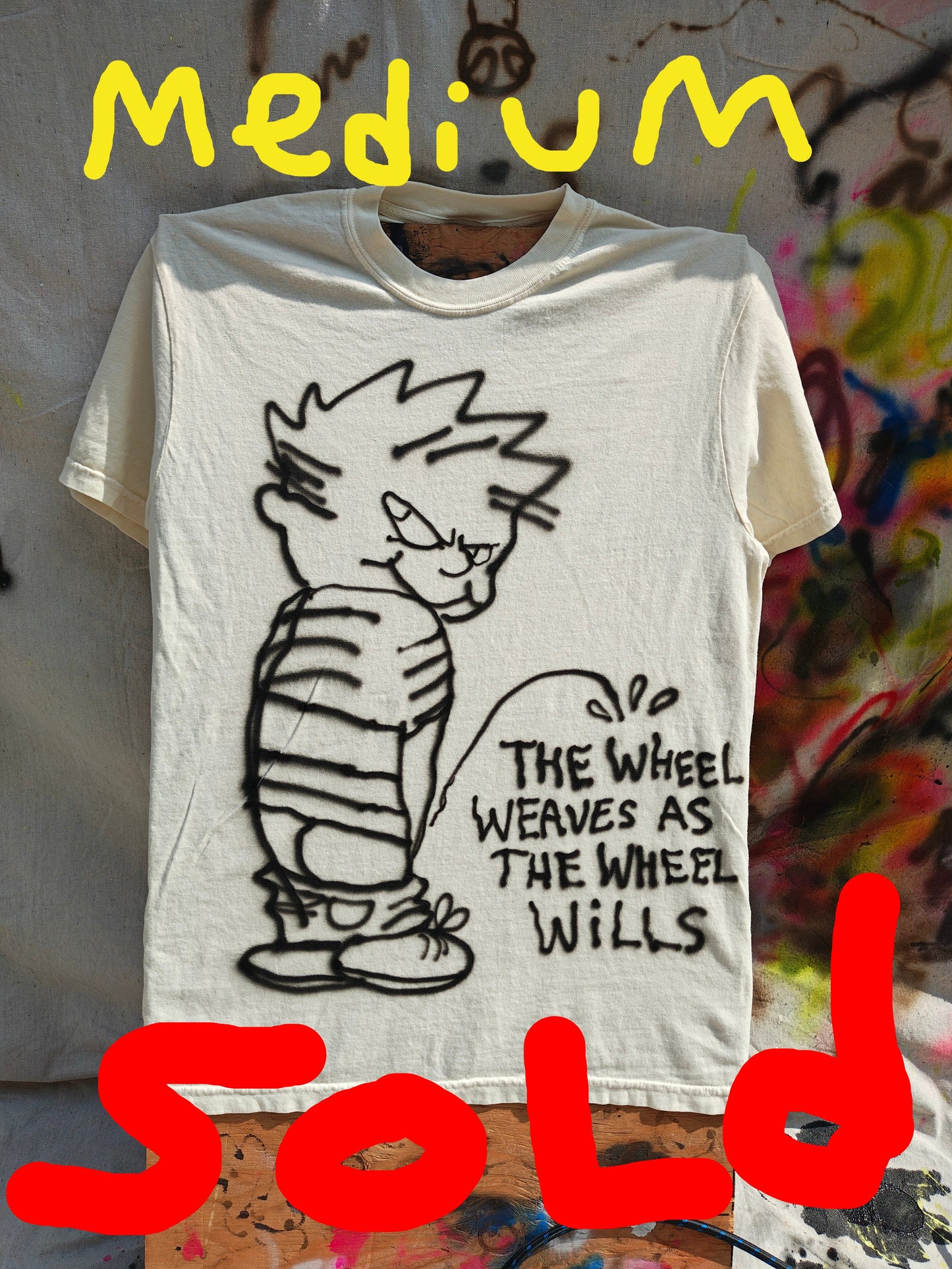 CALVIN PISSING WHEEL OF TIME tee XL & REQUEST SIZE