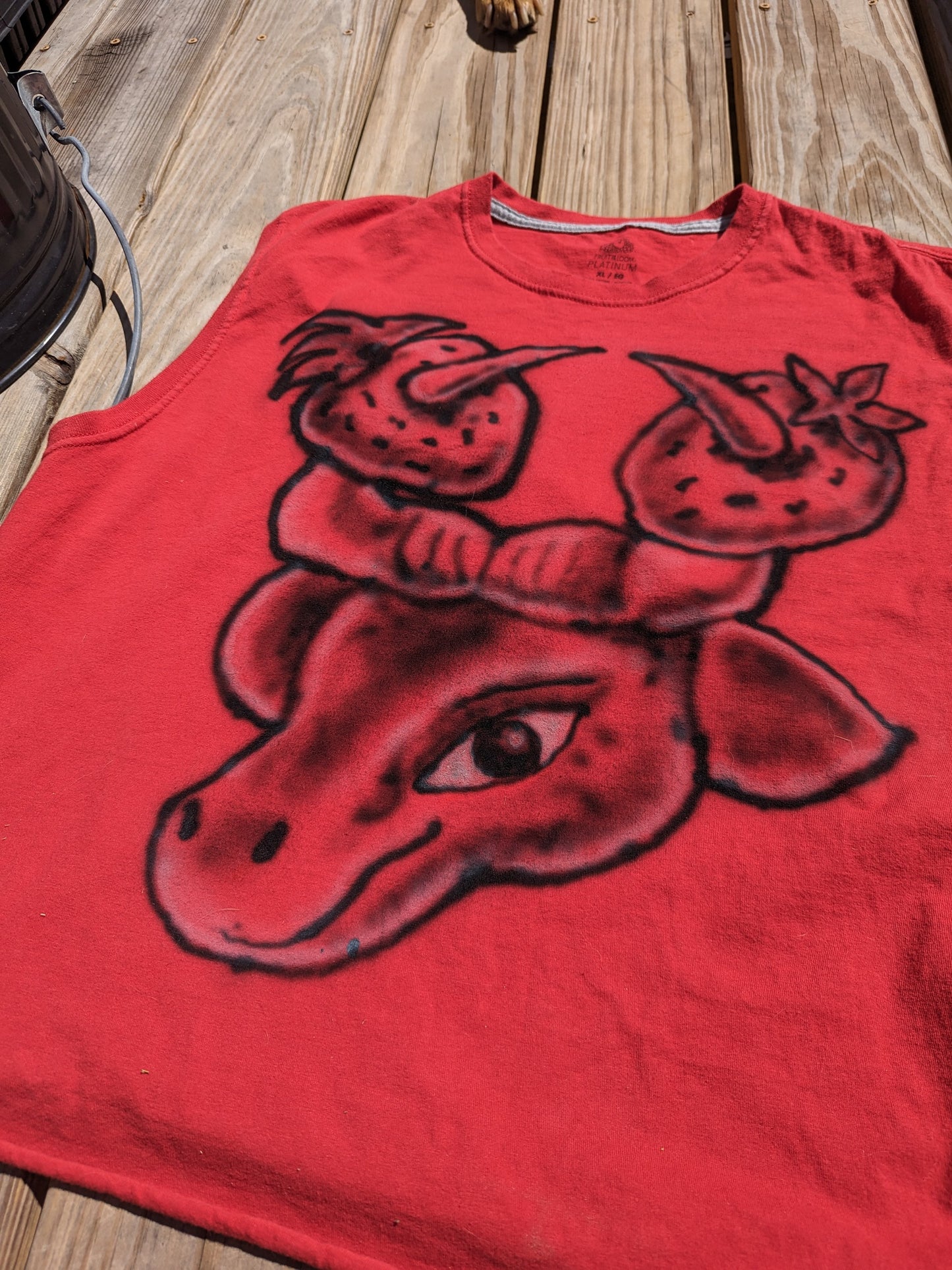 BULL WITH STRAWBERRYS ON IT'S HEAD SLEEVELESS TEE FOR SUMMER