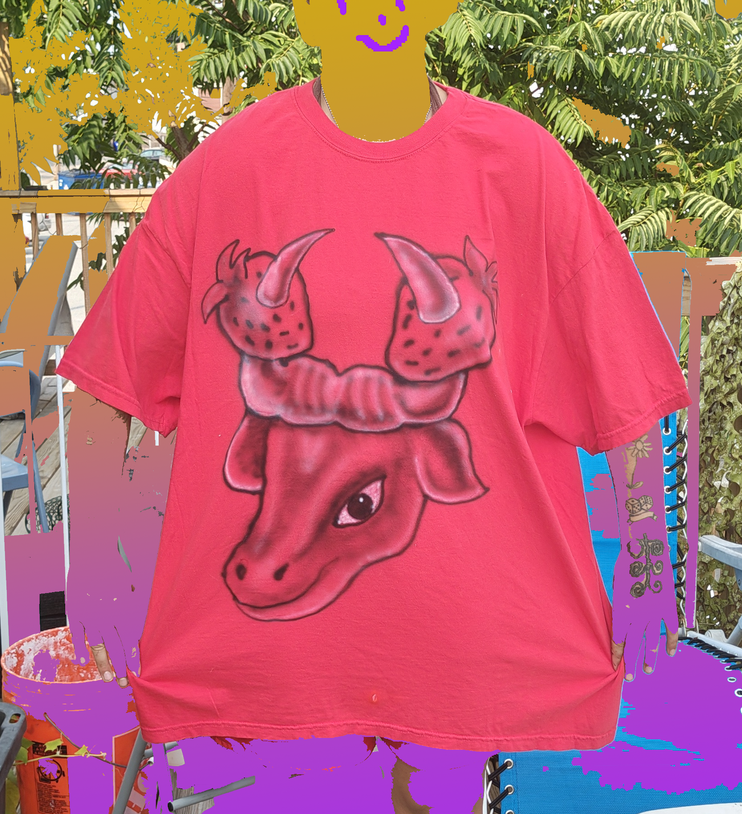 BULL WITH STRAWBERRYS ON IT'S HEAD SLEEVELESS TEE FOR SUMMER